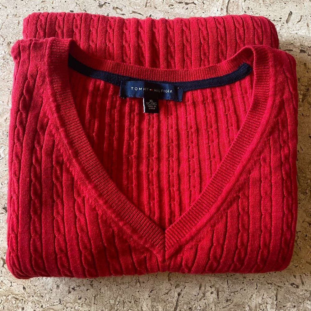 Women's Hilfiger XL cotton stretch cable sweater - Red